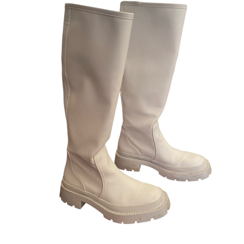 Zara Lug Rubber Knee High Boots Ecru Size 8 / 39